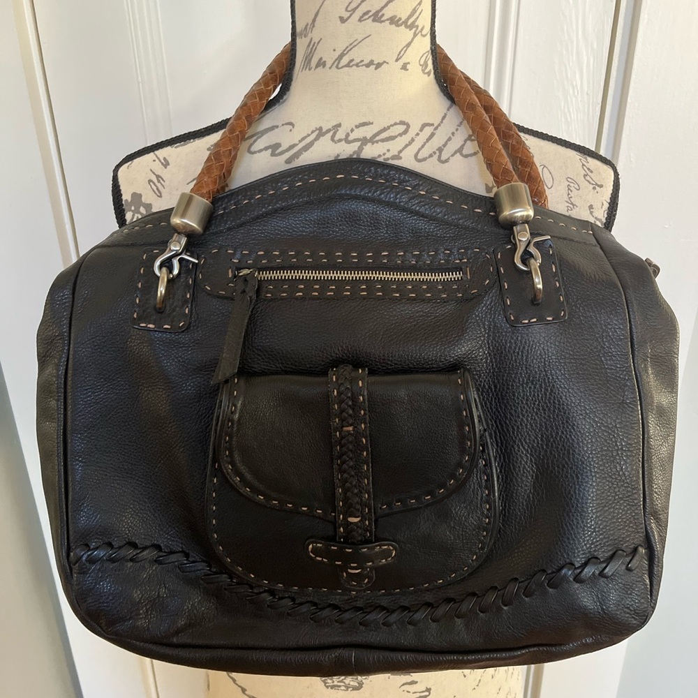 Carla Mancini Boho Western Black Leather Slouchy Shoulder Bag.